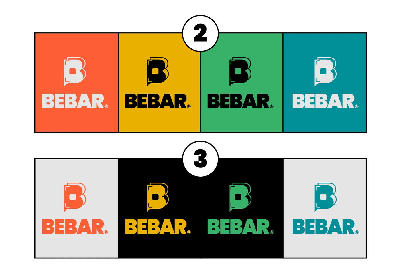 Variantes de color del logotipo de Bebar