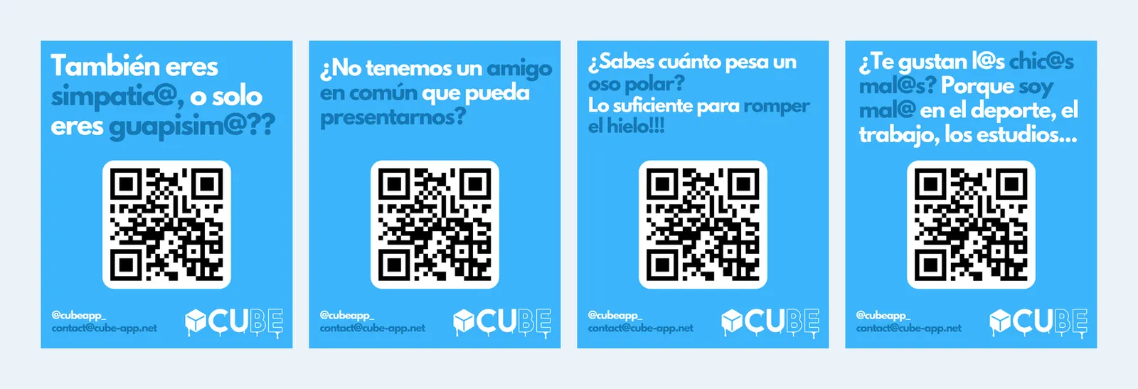 Las cuatro pegatinas de Cube con código QR
