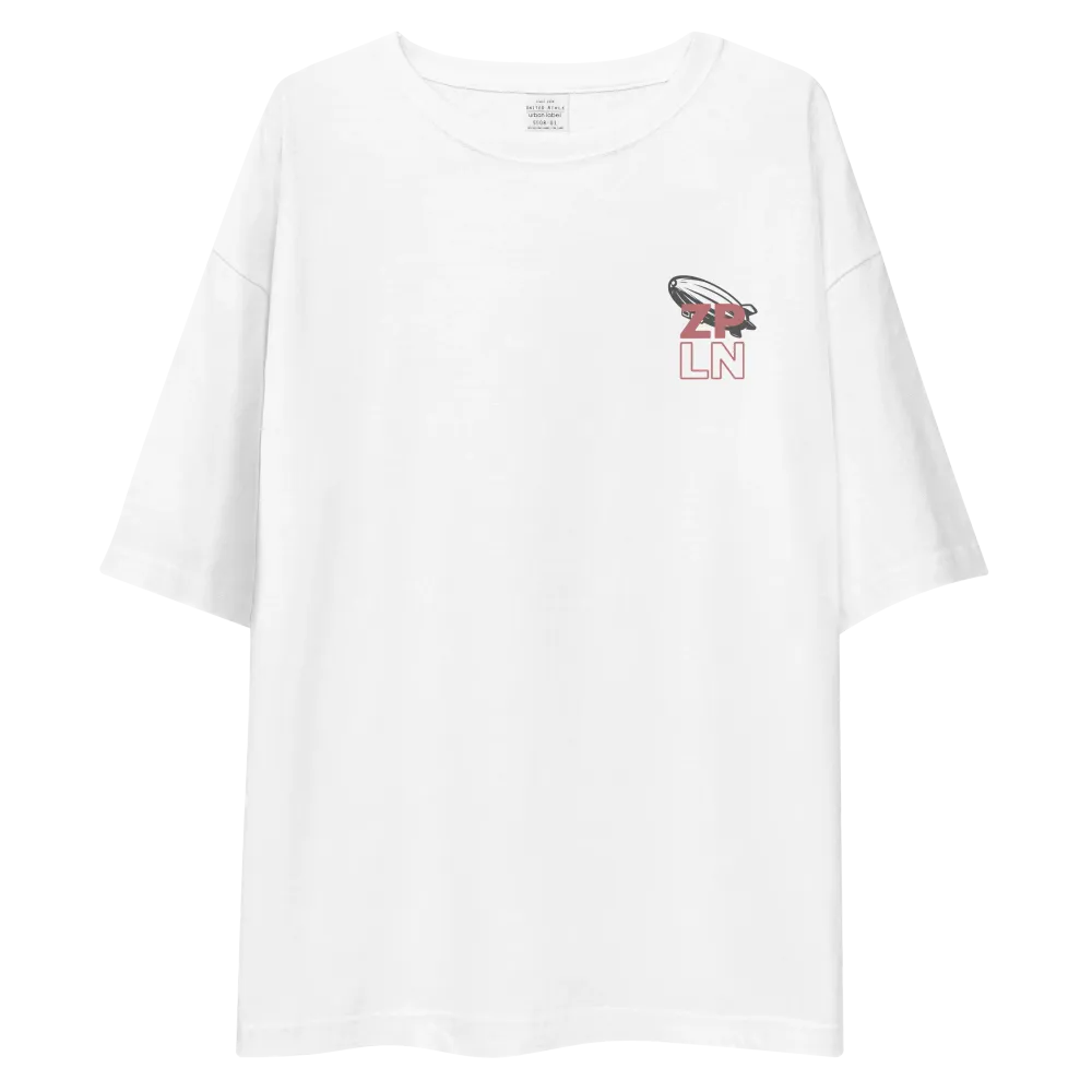 Camiseta blanca con el diseño ZPLN y el dirigible