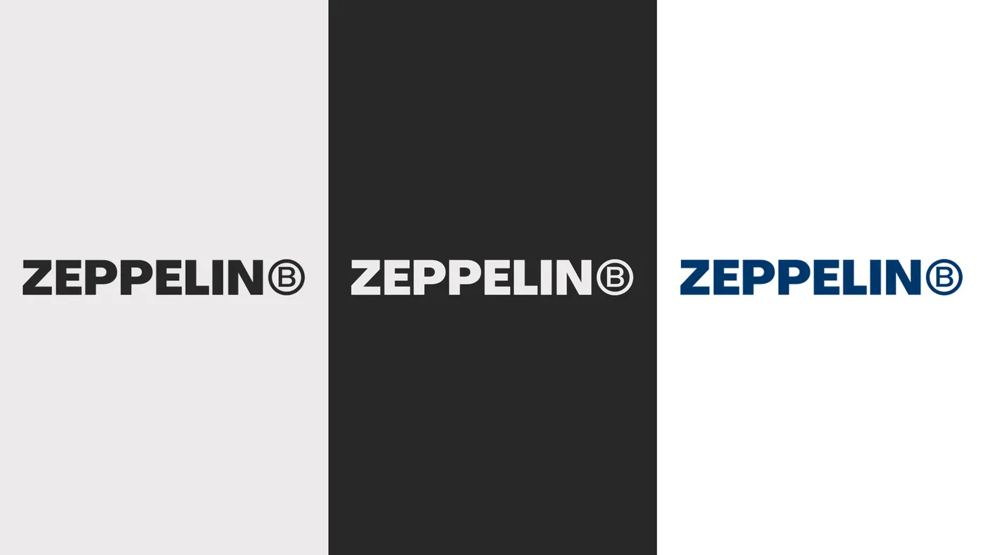 Logotipo de Zeppelin en negro, blanco y azul