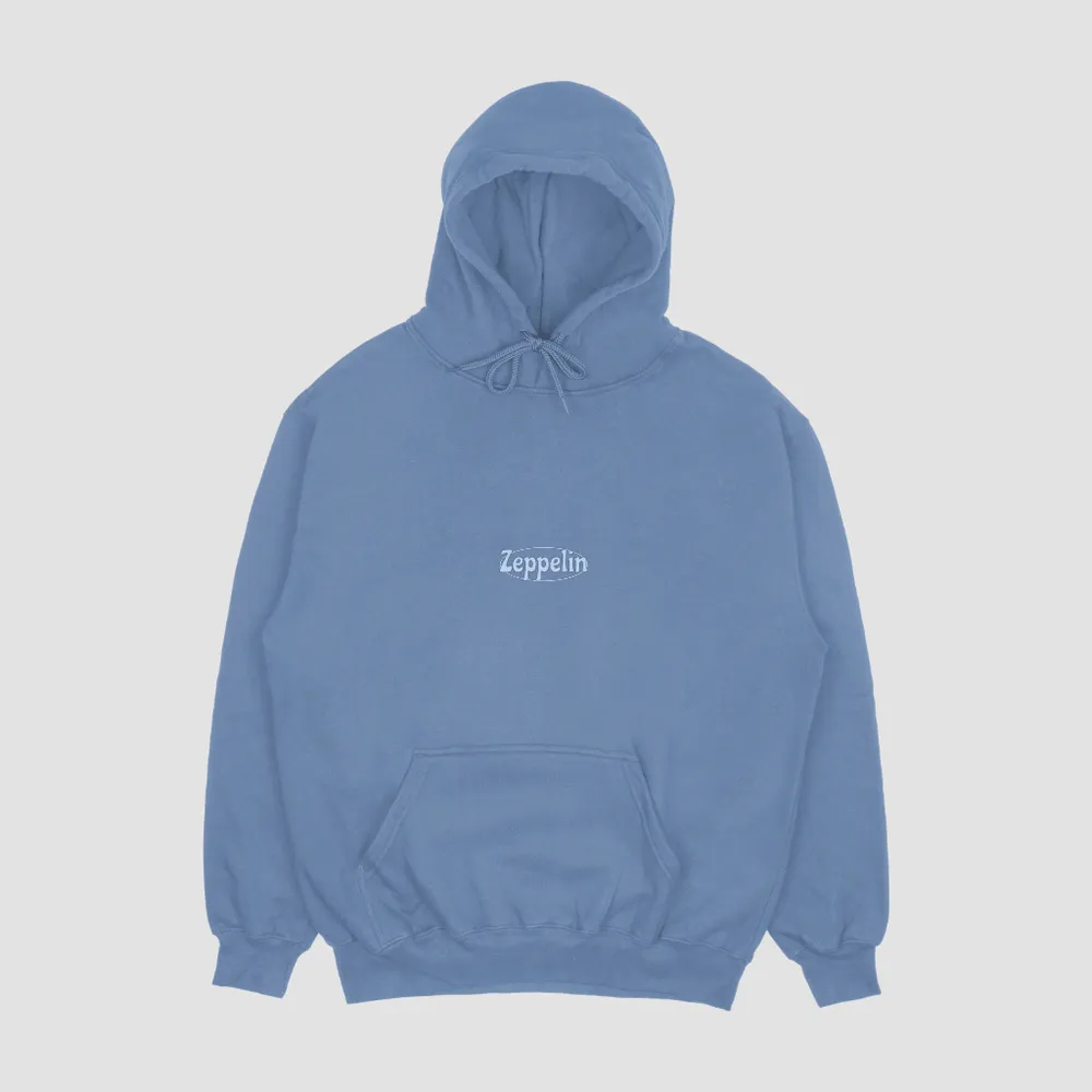 Sudadera con capucha azul con el logotipo de Zeppelin, delante